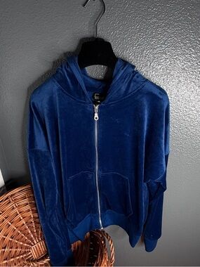 Velour Zip-Up Hoodie in Deep Navy💙
